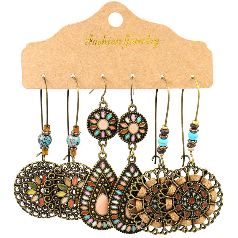 Wholesale Jewelry Vintage Ethnic Round Alloy Earrings